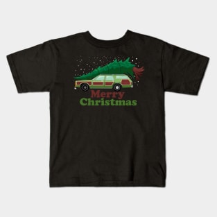 Merry Christmas vacation station wagon with tree Kids T-Shirt